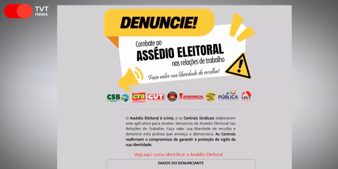 Centrais sindicais lançam campanha contra assédio eleitoral