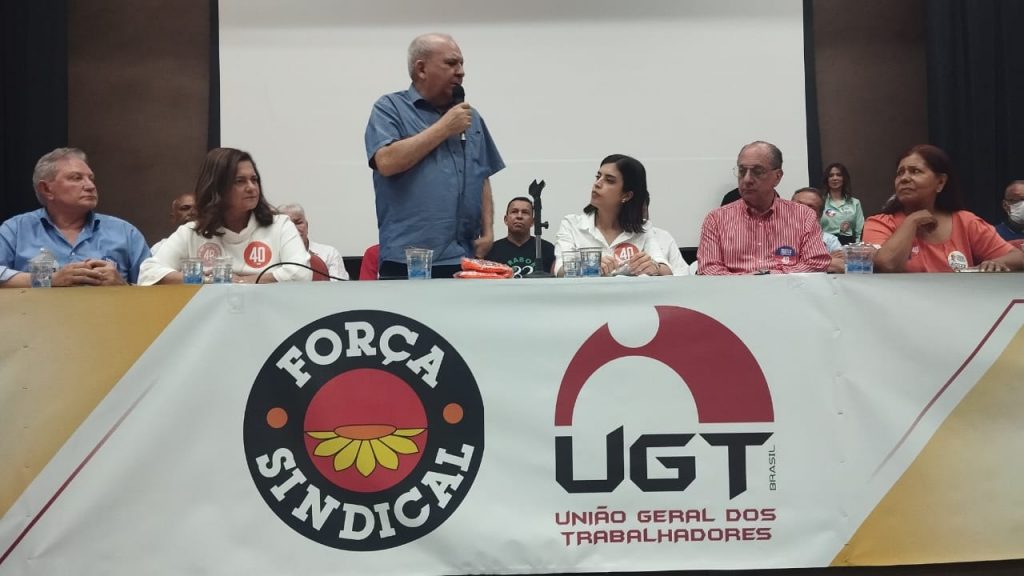 Miguel Torres, presidente da Força Sindical fala no evento com Tabata