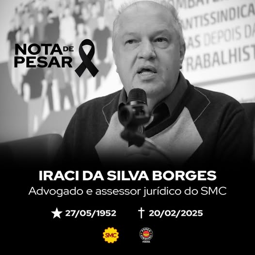 Nota de pesar pelo falecimento de Iraci da Silva Borges