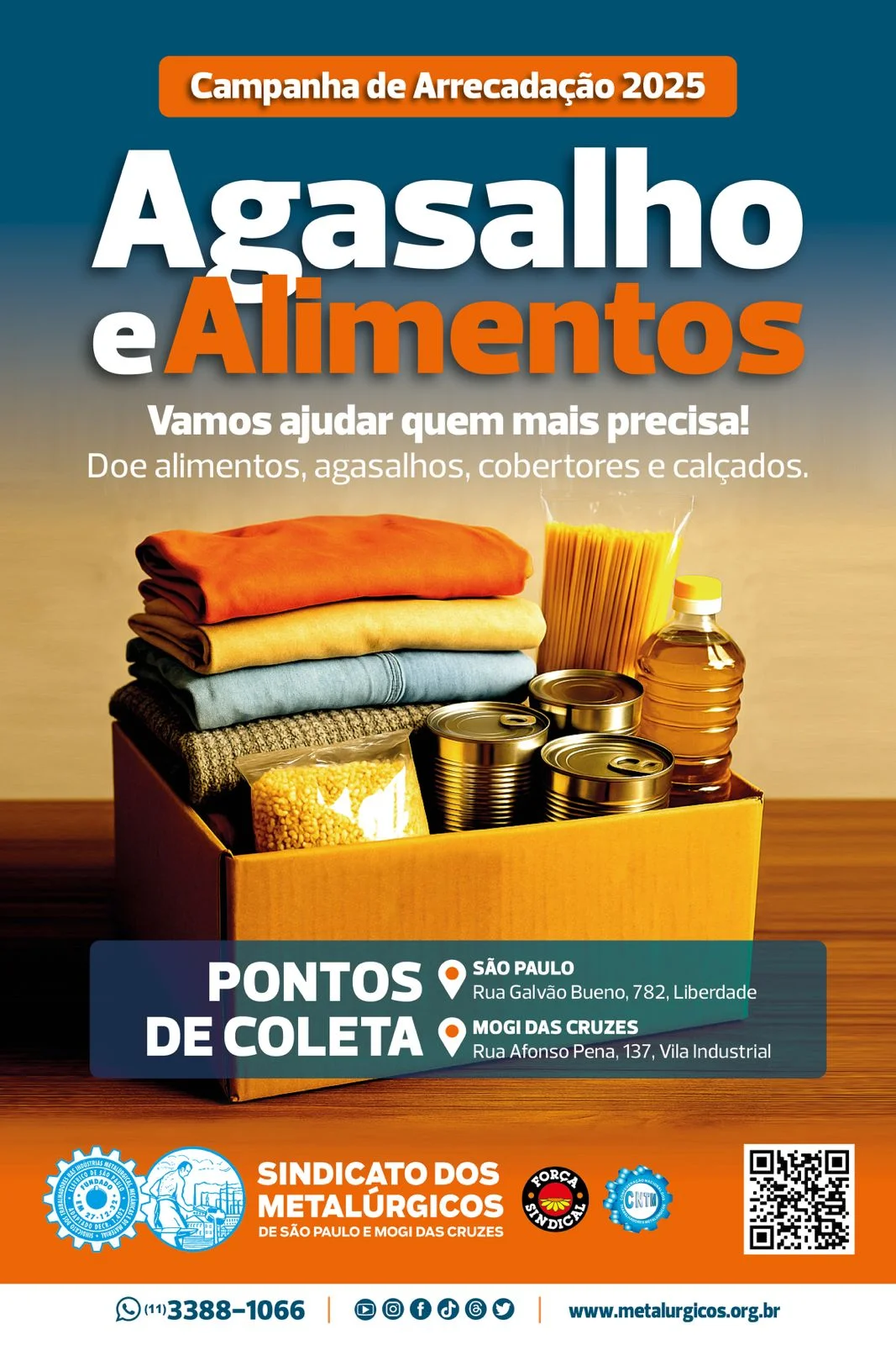 Agasalho e Alimentos: Metalúrgicos SP iniciam arrecadações