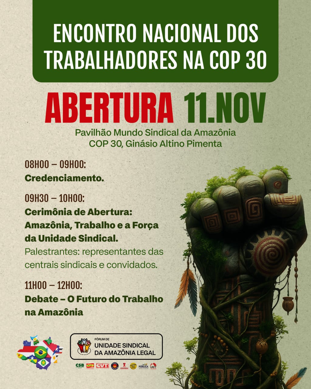 Encontro dos Trabalhadores na COP30 reforça unidade sindical