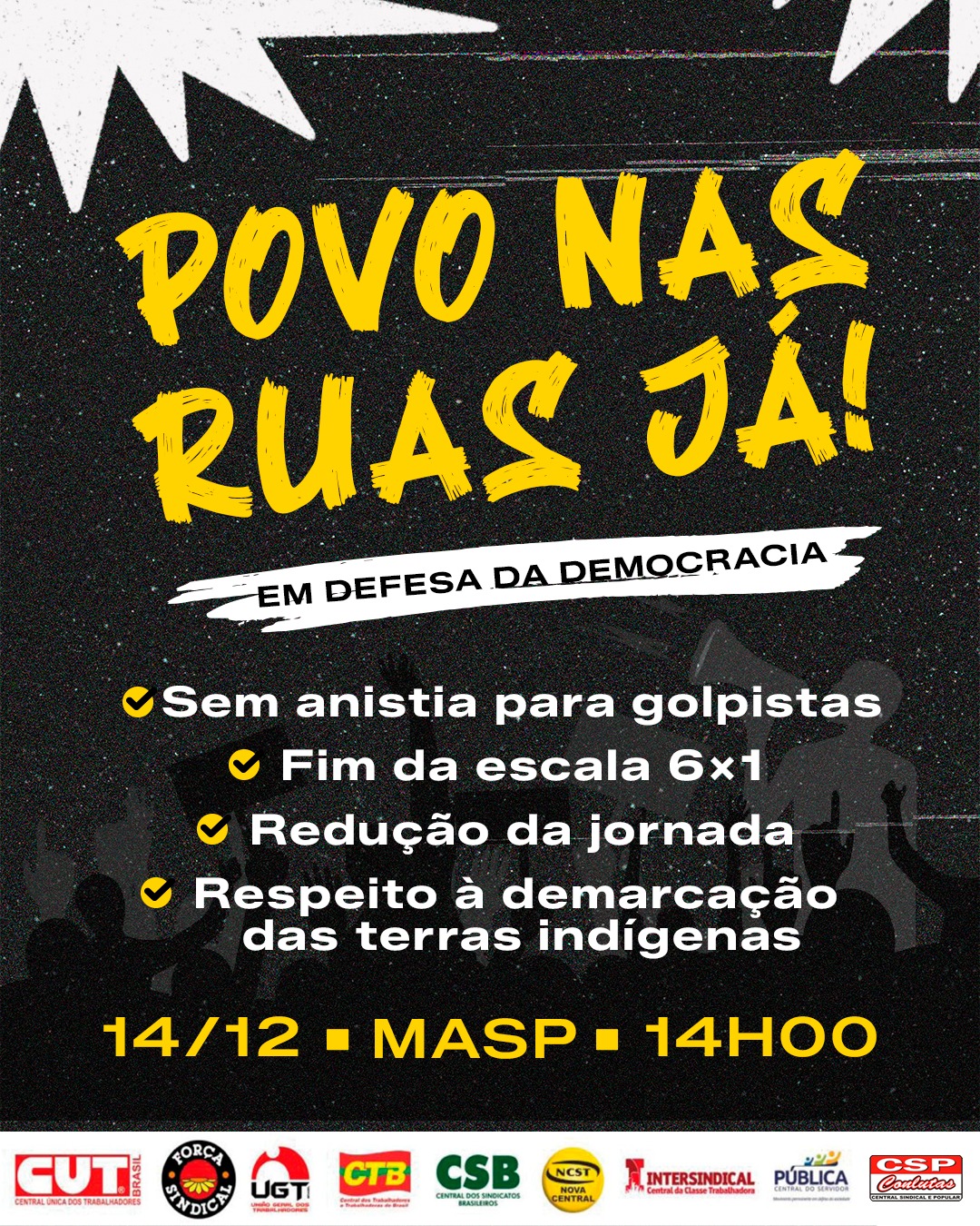 Centrais e movimento sociais convocam atos nacionais em defesa da democracia