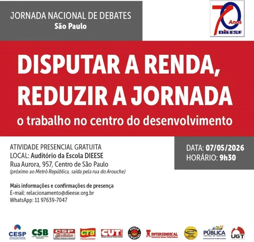 DIEESE promove debates sobre renda e jornada de trabalho