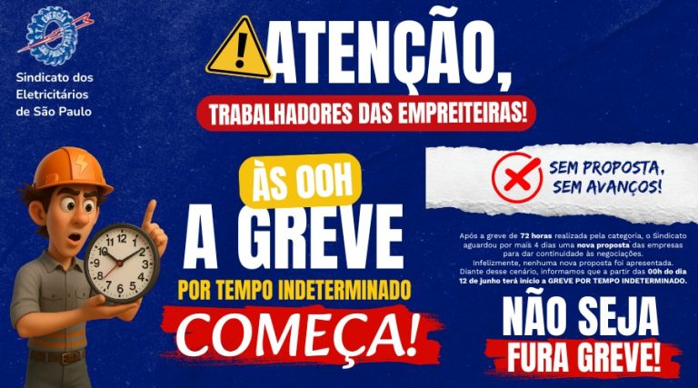 Sem acordo: eletricitários iniciam greve por tempo indeterminado