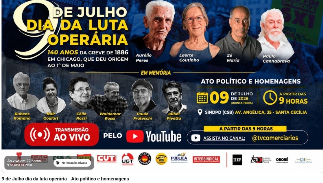Dia da Luta Operária: acompanhe a transmissão ao vivo