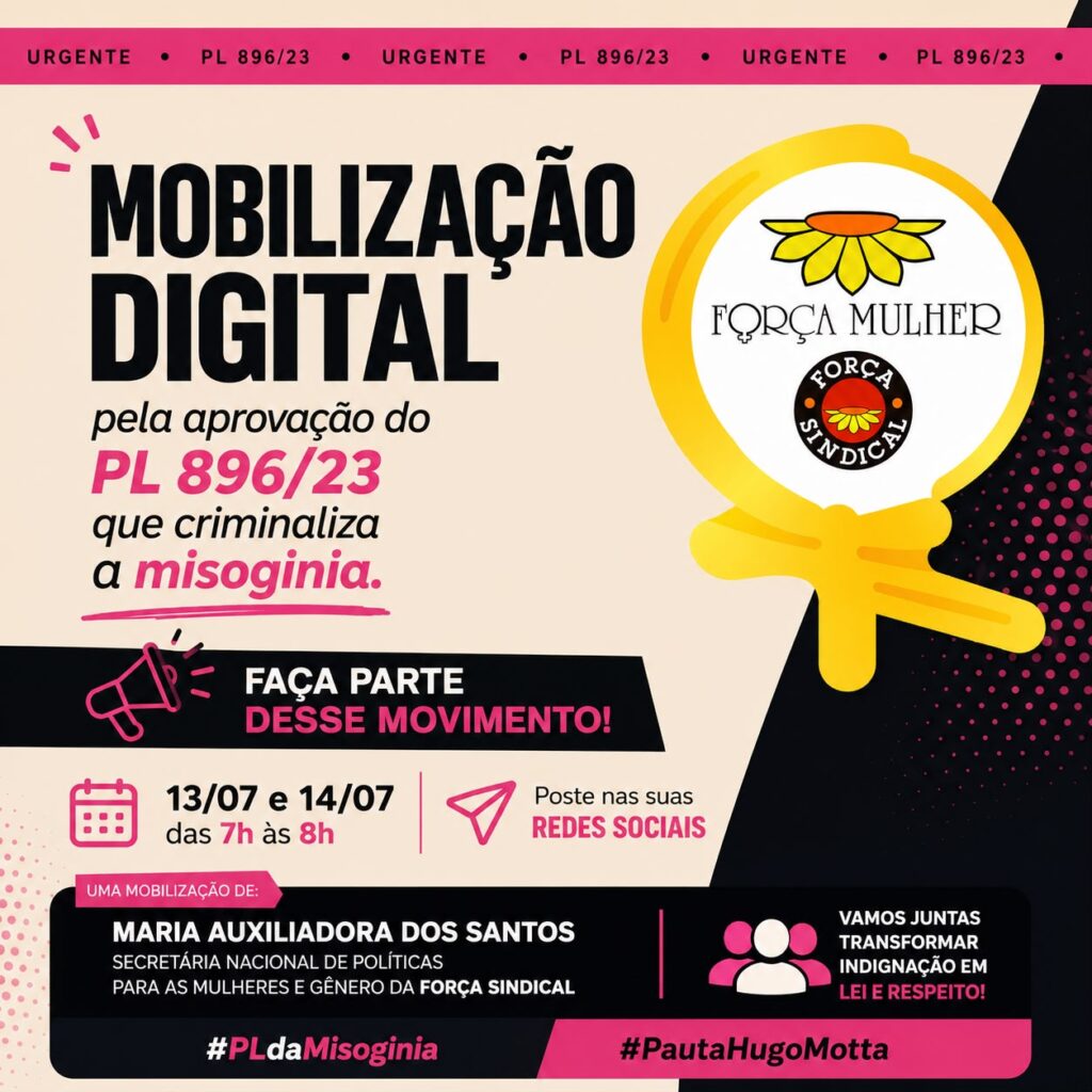 Força Mulher convoca mobilização pelo PL da Misoginia