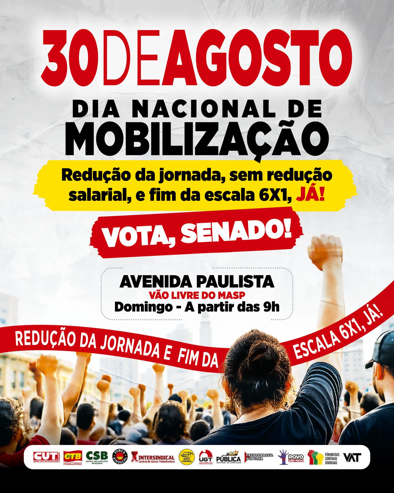 Dia 30 terá mobilização nacional pelo fim da escala 6×1