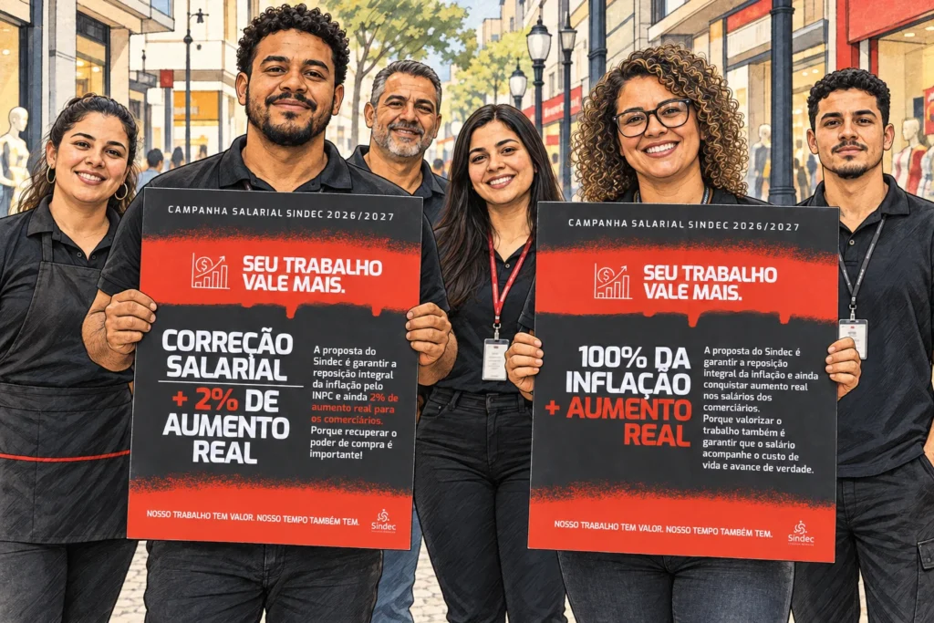 Sindec reivindica inflação e 2% de ganho real aos comerciários